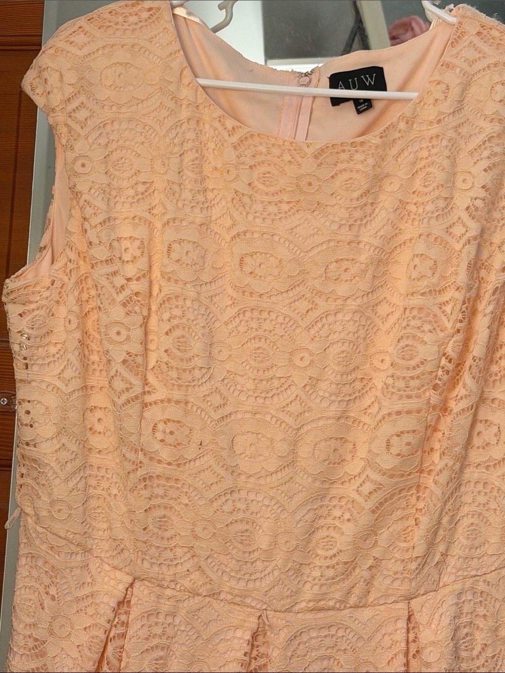 AUW Peach Crochet Cap-Sleeve Lace Tunic